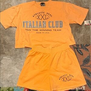 Deadstock 2 pc Vintage Italian Club Orange T-Shirt and Short Set